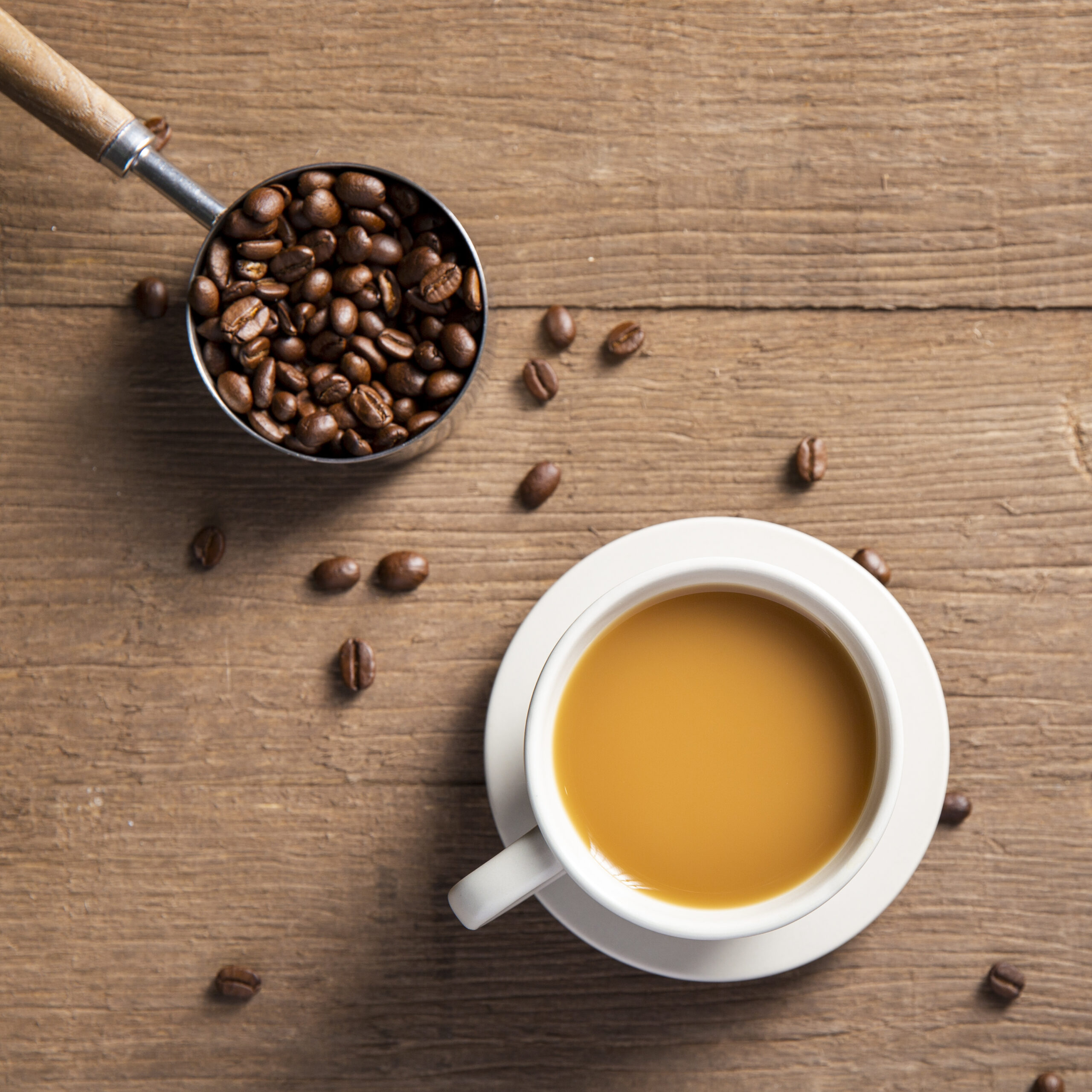 Flat Lay Coffee Cup With Coffee Beans